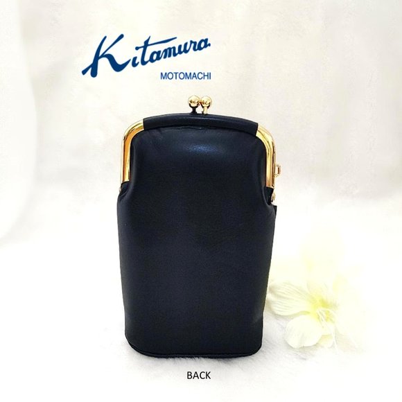 KITAMURA Japan Mini Wallet Bag GenuineLeather Pearlized Ivory Blue Gold Kisslock - Picture 4 of 11